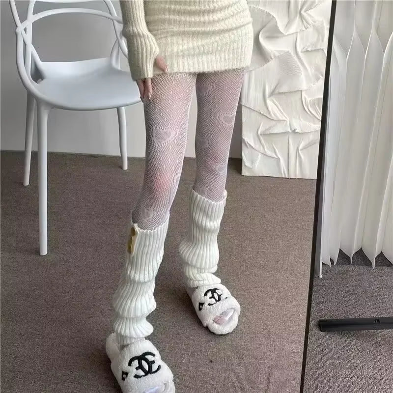 Lolita Long Socks Women Leg Warmers Knitted Warm Foot Cover White Arm Warmer Ladies Autumn Winter Crochet Socks Boot Cuffs