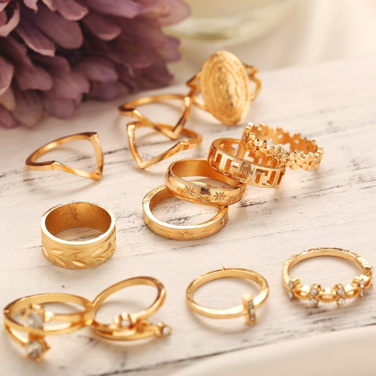 Medallion Ring Set – 18K Gold Plated with Austrian Crystals, Italian Design