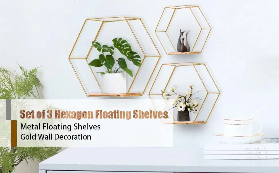 Floating Wall Shelf Sundries Storage Holder Living Room Home Decoration Wall Mounted Hexagon Shelf Handicraft Display Rack