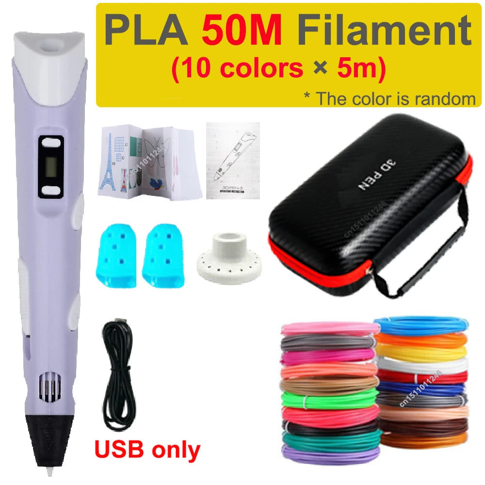 3D Pen 3d Printing Pen Children DIY Drawing Pens PLA Filament Birthday Christmas Boys Girls Gift For Kids With Travel Case