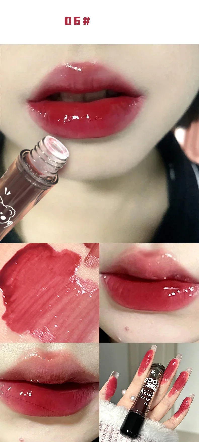 Black Mirror Water Lipgloss – Dark Red Moisturizing Lip Glaze, Long-Lasting, Non-Stick Cup, Fade-Resistant Makeup