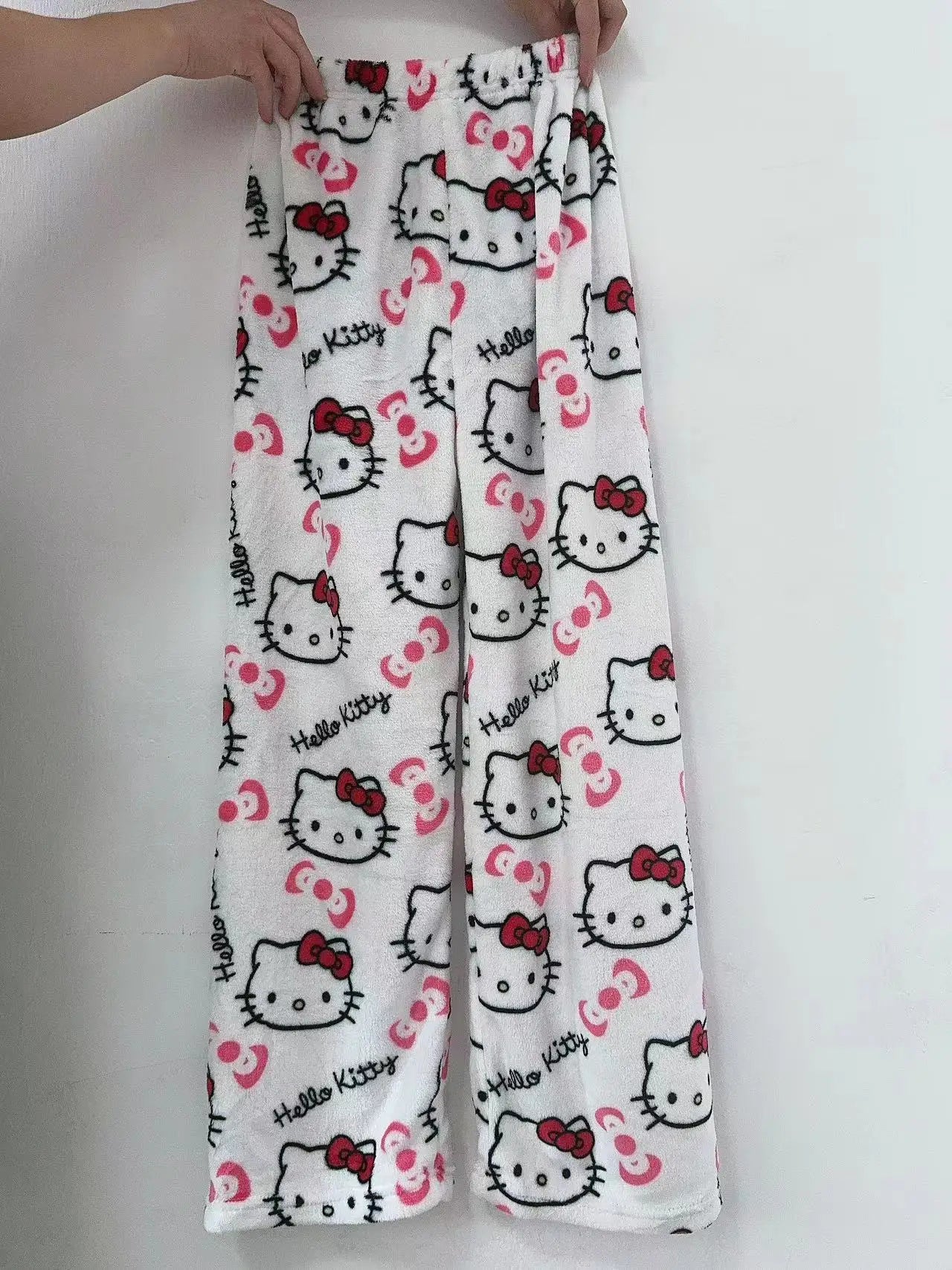 Hello Kitty Y2K Sanrio Pajama Pants – Kawaii Woolen Casual Homewear for Women, Cartoon Halloween Loungewear