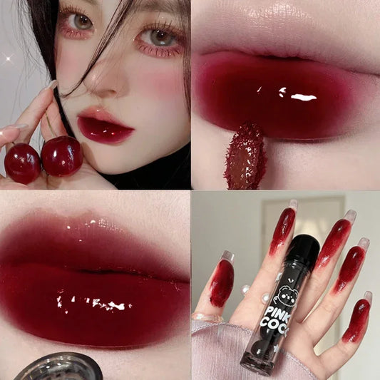 Black Mirror Water Lipgloss – Dark Red Moisturizing Lip Glaze, Long-Lasting, Non-Stick Cup, Fade-Resistant Makeup