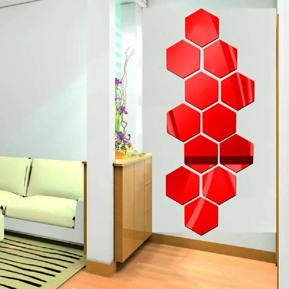 6/12pcs 3D Hexagon Rose Gold Wall Stickers – DIY Mirror Decor for Living Room, Bedroom, or Bathroom