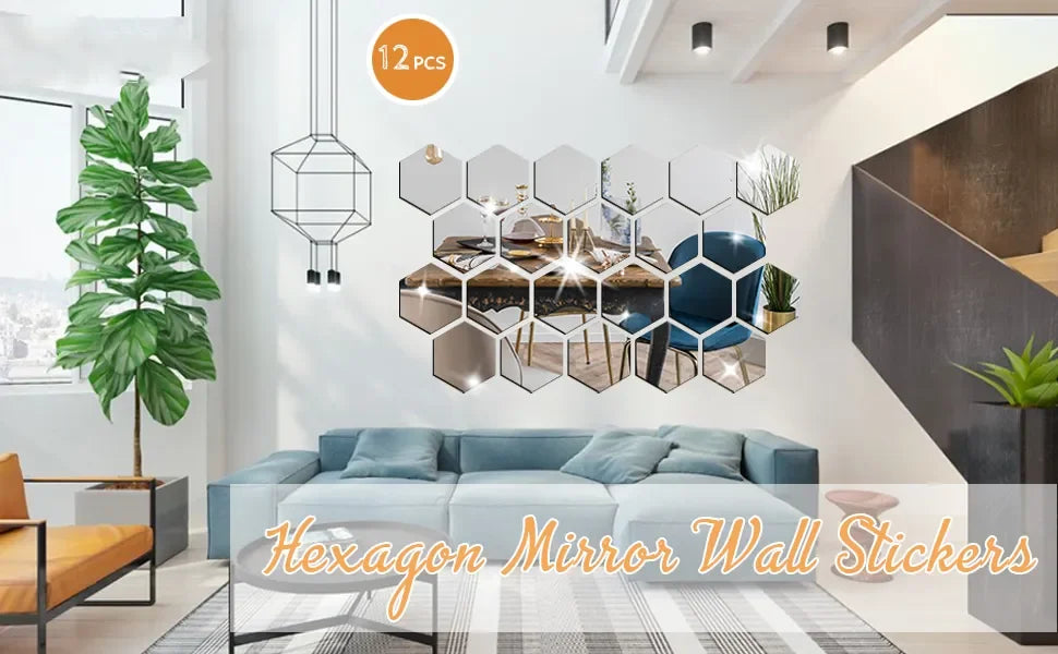 6/12pcs 3D Hexagon Rose Gold Wall Stickers – DIY Mirror Decor for Living Room, Bedroom, or Bathroom