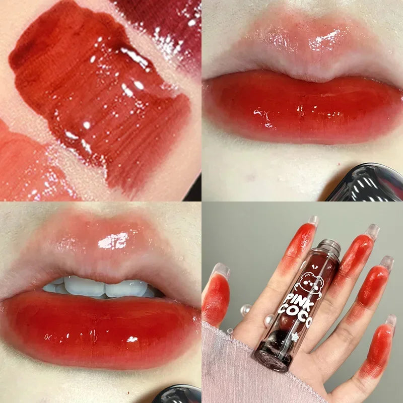 Black Mirror Water Lipgloss – Dark Red Moisturizing Lip Glaze, Long-Lasting, Non-Stick Cup, Fade-Resistant Makeup