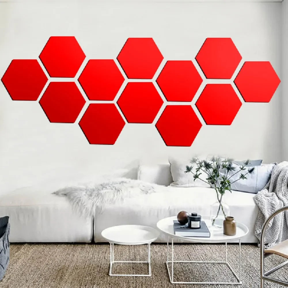 6/12pcs 3D Hexagon Rose Gold Wall Stickers – DIY Mirror Decor for Living Room, Bedroom, or Bathroom