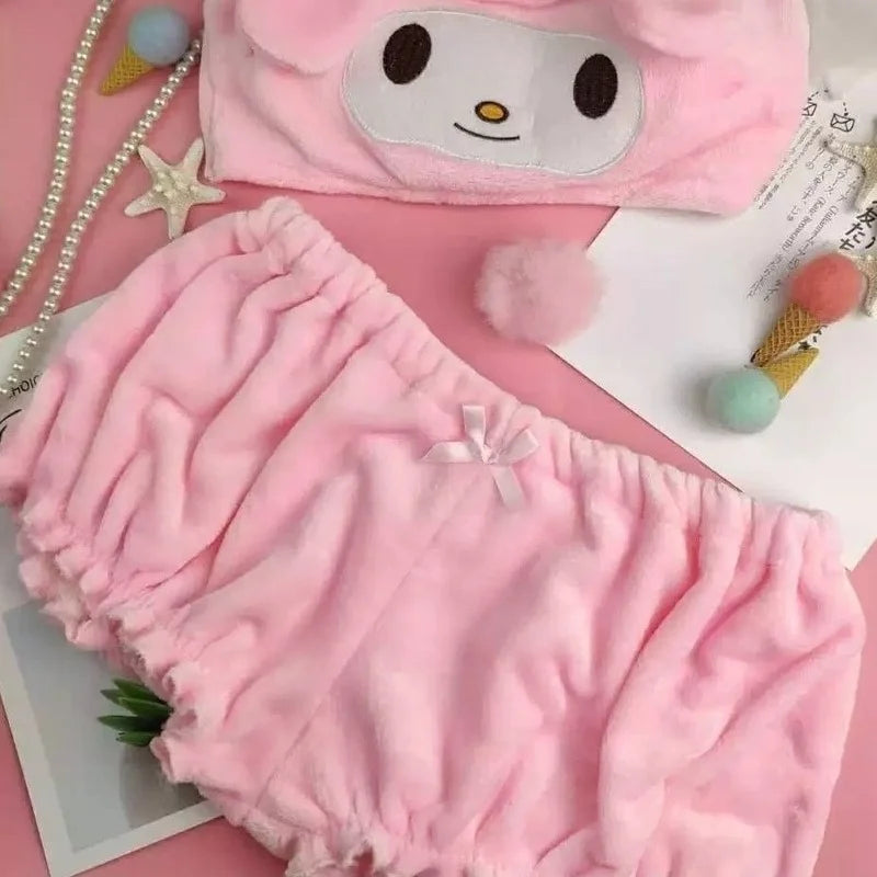 Kuromi Cartoon Kawaii Pajamas – Autumn Winter My Melody, Yugui Dog & Cinnamoroll Underwear & Bra, Creative Sexy Homewear