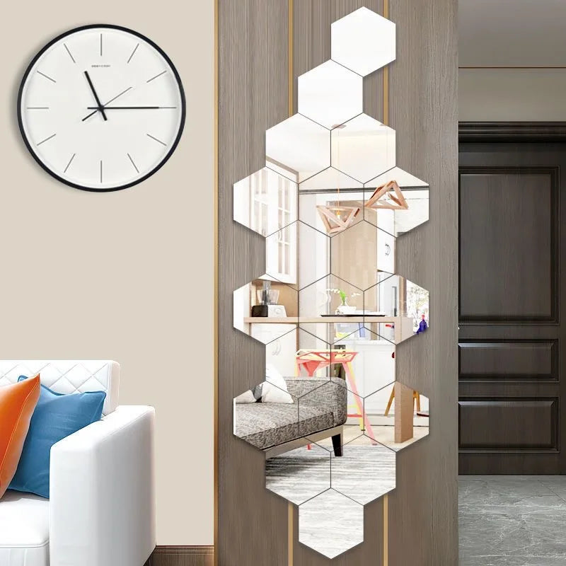 6/12pcs 3D Hexagon Rose Gold Wall Stickers – DIY Mirror Decor for Living Room, Bedroom, or Bathroom