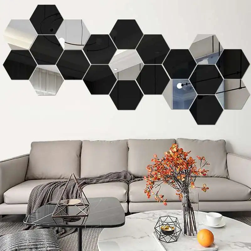 6/12pcs 3D Hexagon Rose Gold Wall Stickers – DIY Mirror Decor for Living Room, Bedroom, or Bathroom