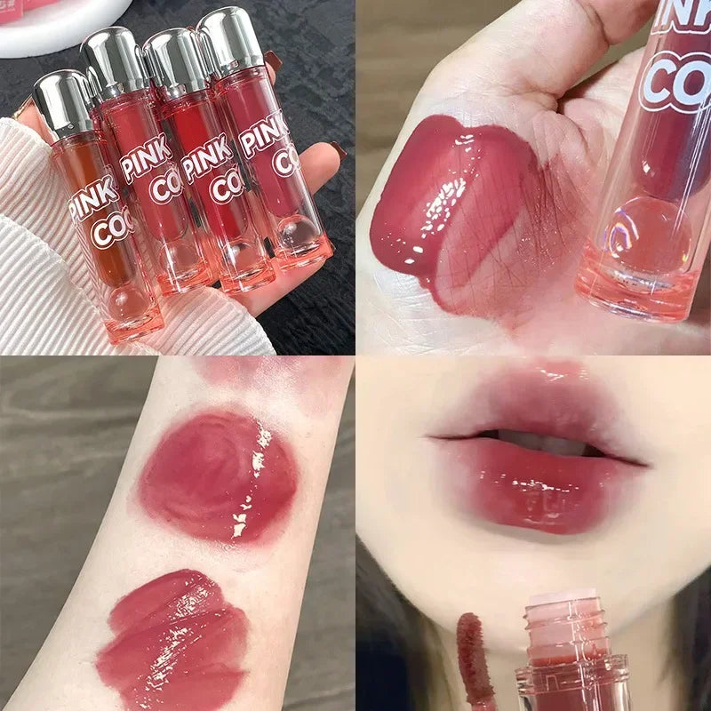 Black Mirror Water Lipgloss – Dark Red Moisturizing Lip Glaze, Long-Lasting, Non-Stick Cup, Fade-Resistant Makeup