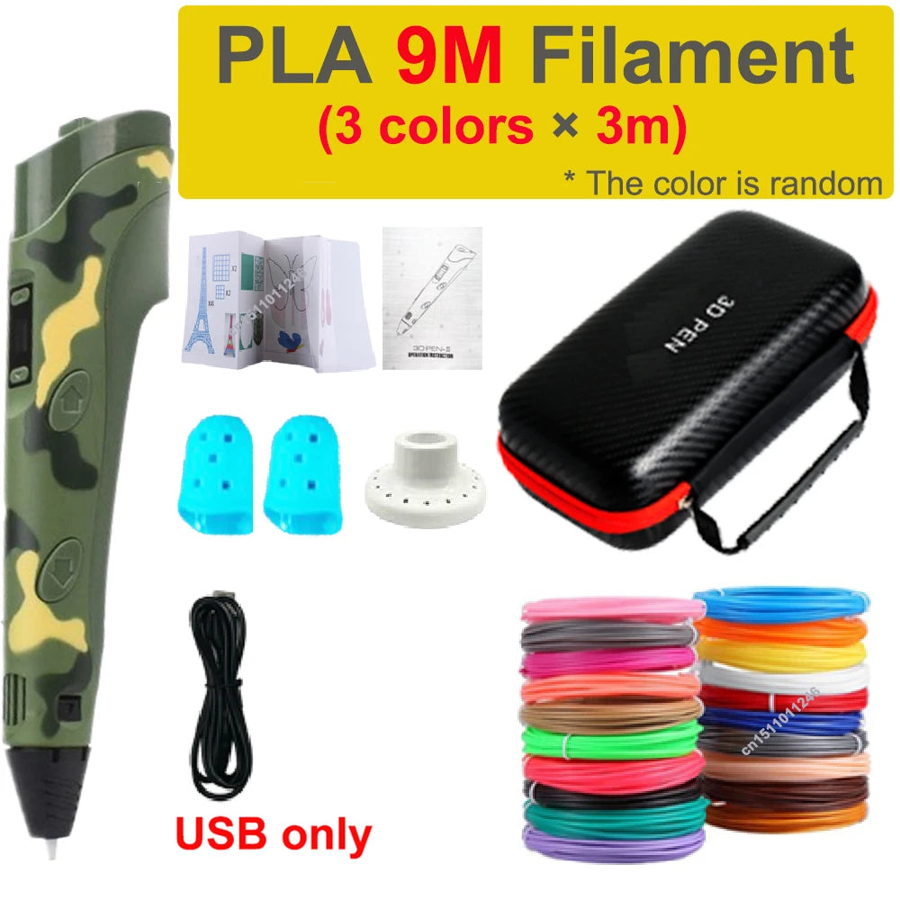 3D Pen 3d Printing Pen Children DIY Drawing Pens PLA Filament Birthday Christmas Boys Girls Gift For Kids With Travel Case