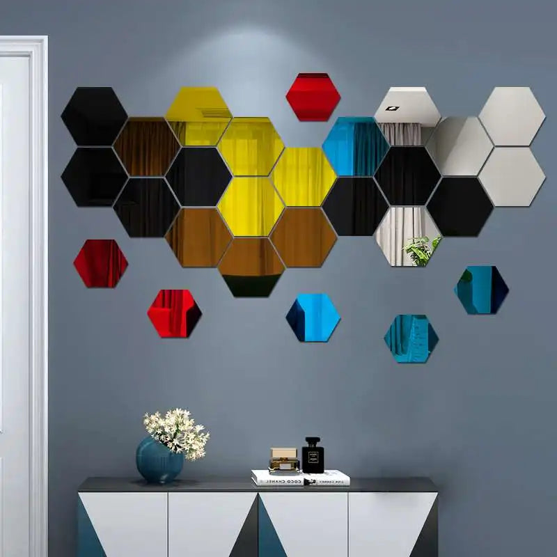 6/12pcs 3D Hexagon Rose Gold Wall Stickers – DIY Mirror Decor for Living Room, Bedroom, or Bathroom