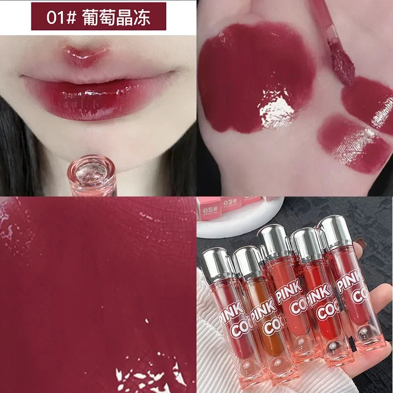 Black Mirror Water Lipgloss – Dark Red Moisturizing Lip Glaze, Long-Lasting, Non-Stick Cup, Fade-Resistant Makeup