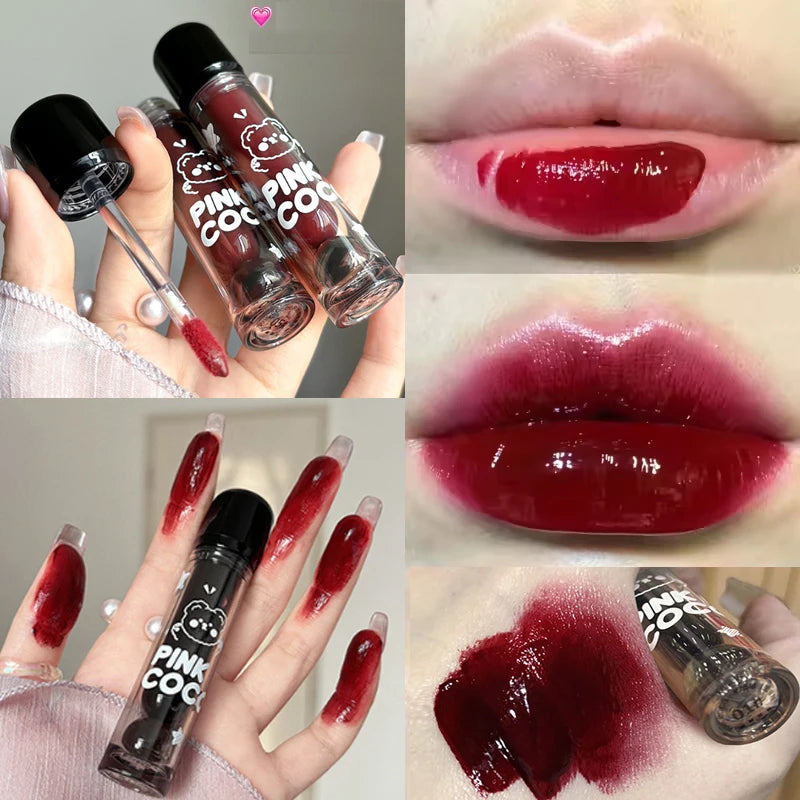 Black Mirror Water Lipgloss – Dark Red Moisturizing Lip Glaze, Long-Lasting, Non-Stick Cup, Fade-Resistant Makeup