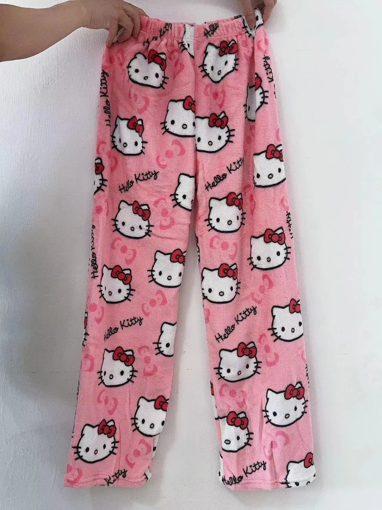 Hello Kitty Y2K Sanrio Pajama Pants – Kawaii Woolen Casual Homewear for Women, Cartoon Halloween Loungewear