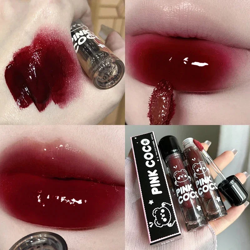 Black Mirror Water Lipgloss – Dark Red Moisturizing Lip Glaze, Long-Lasting, Non-Stick Cup, Fade-Resistant Makeup