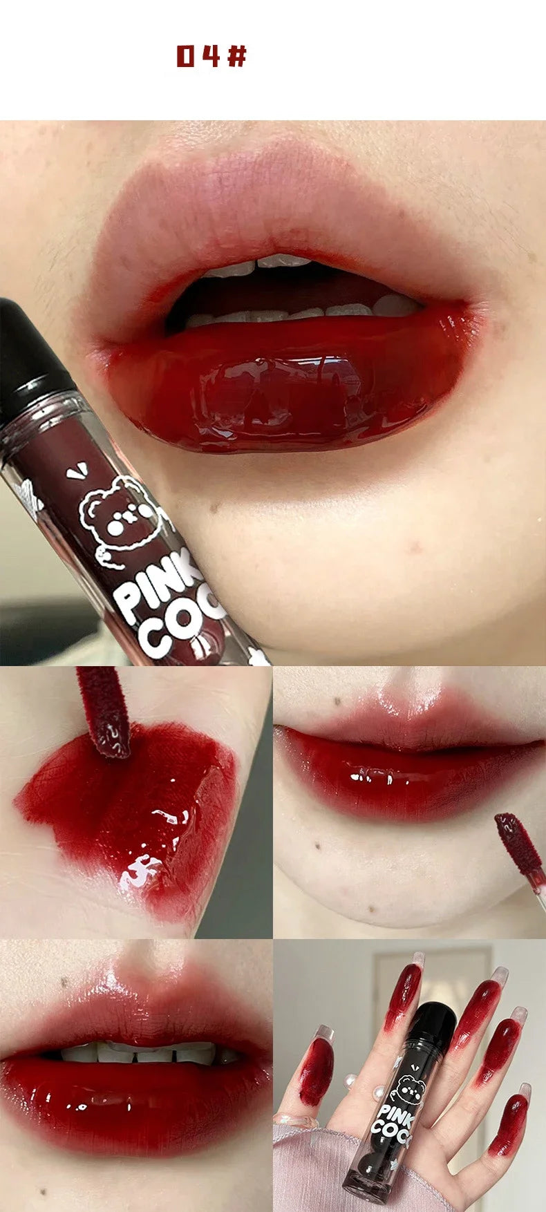 Black Mirror Water Lipgloss – Dark Red Moisturizing Lip Glaze, Long-Lasting, Non-Stick Cup, Fade-Resistant Makeup