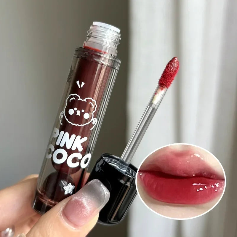 Black Mirror Water Lipgloss – Dark Red Moisturizing Lip Glaze, Long-Lasting, Non-Stick Cup, Fade-Resistant Makeup