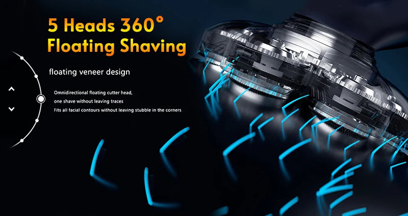 5 In 1 Electric Shaver For Men Bald Head Hair Clipper Nose Trimmer Floating 5 Blade Heads Shaving Beard Knife Rechargeable Razor