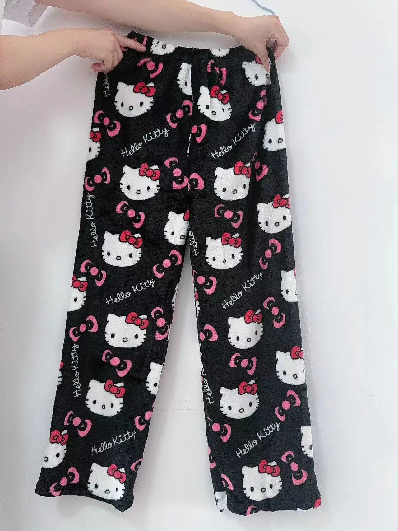 Hello Kitty Y2K Sanrio Pajama Pants – Kawaii Woolen Casual Homewear for Women, Cartoon Halloween Loungewear