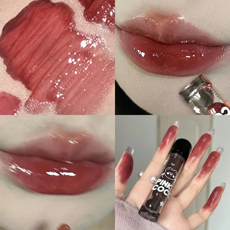 Black Mirror Water Lipgloss – Dark Red Moisturizing Lip Glaze, Long-Lasting, Non-Stick Cup, Fade-Resistant Makeup