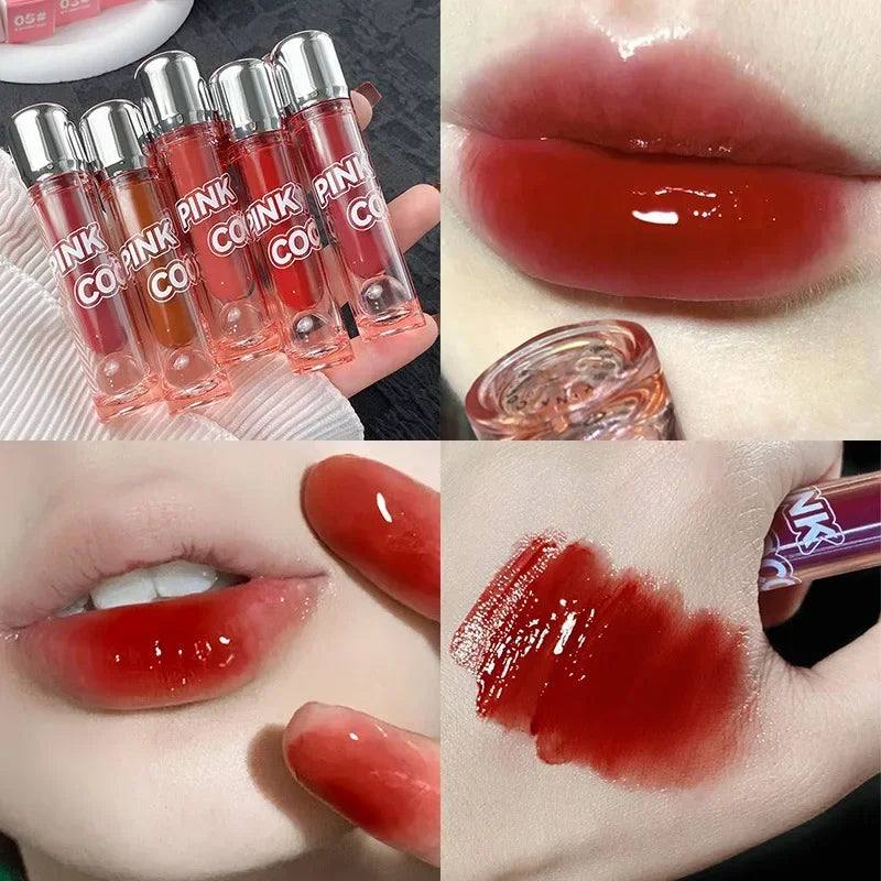 Black Mirror Water Lipgloss – Dark Red Moisturizing Lip Glaze, Long-Lasting, Non-Stick Cup, Fade-Resistant Makeup