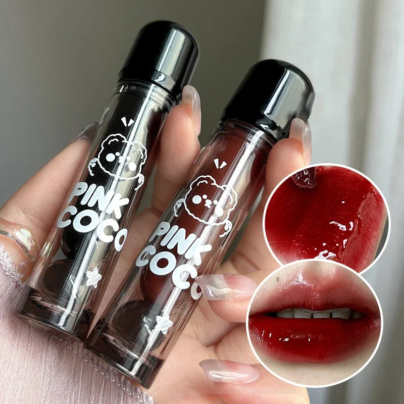 Black Mirror Water Lipgloss – Dark Red Moisturizing Lip Glaze, Long-Lasting, Non-Stick Cup, Fade-Resistant Makeup