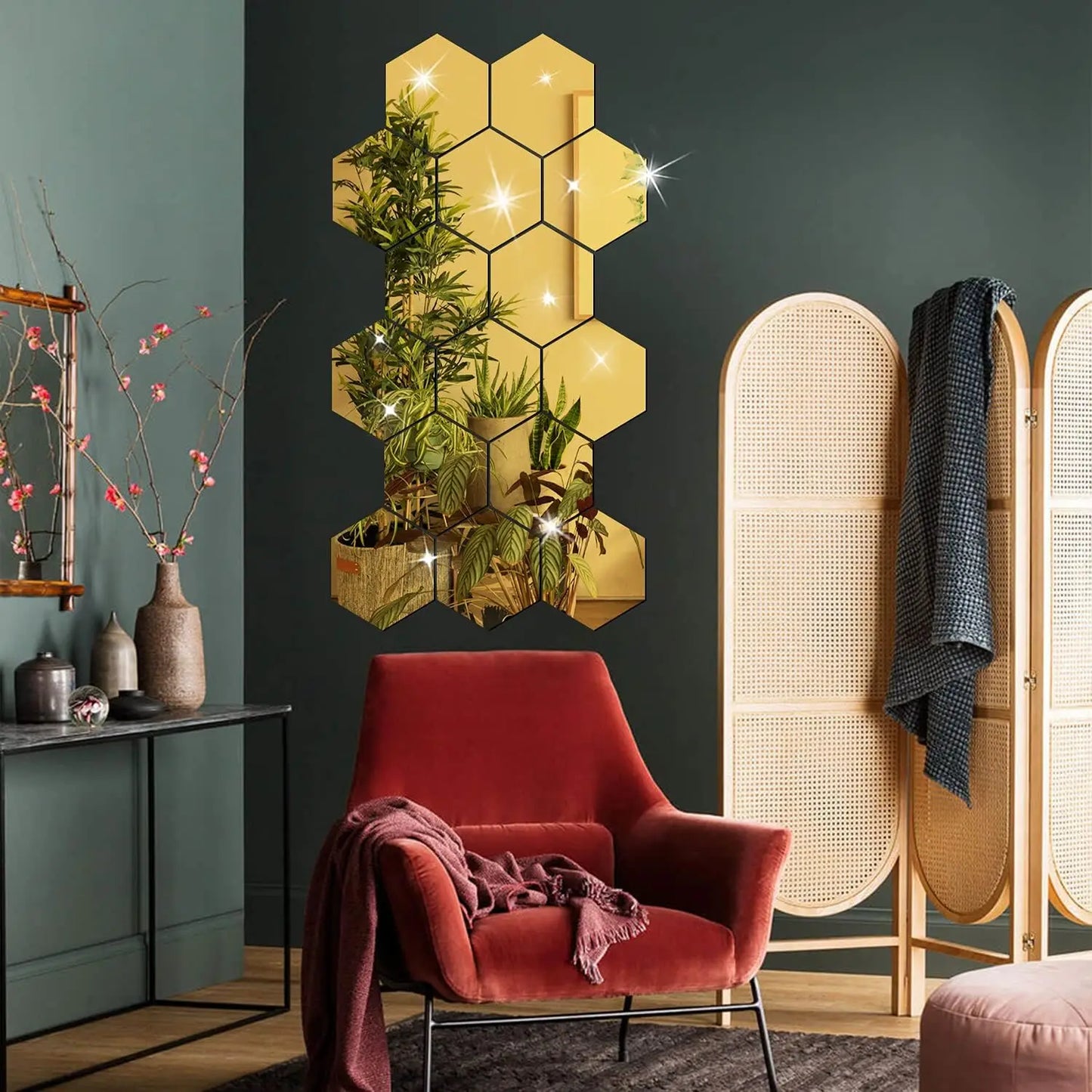 6/12pcs 3D Hexagon Rose Gold Wall Stickers – DIY Mirror Decor for Living Room, Bedroom, or Bathroom