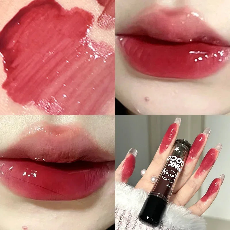 Black Mirror Water Lipgloss – Dark Red Moisturizing Lip Glaze, Long-Lasting, Non-Stick Cup, Fade-Resistant Makeup