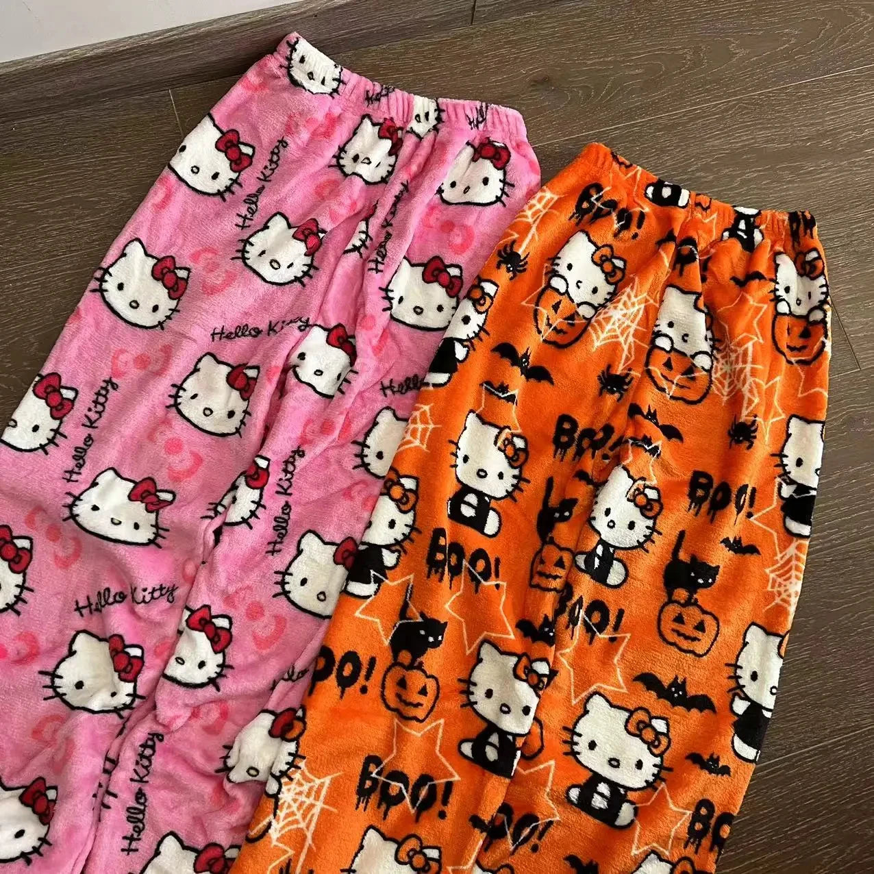 Hello Kitty Y2K Sanrio Pajama Pants – Kawaii Woolen Casual Homewear for Women, Cartoon Halloween Loungewear