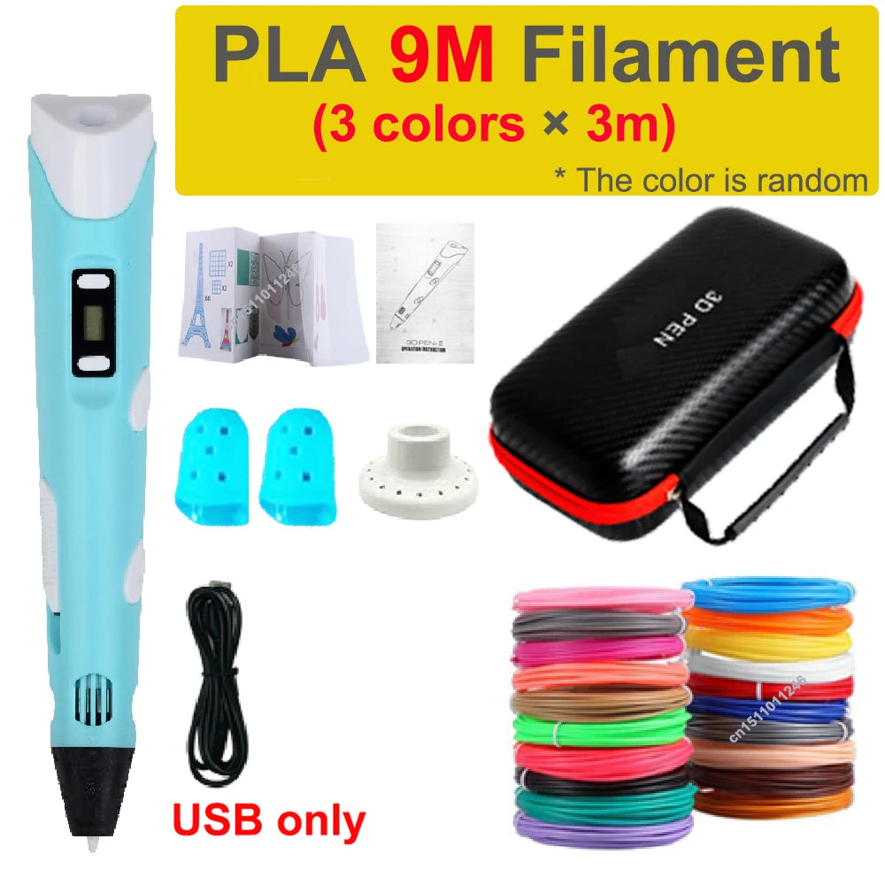 3D Pen 3d Printing Pen Children DIY Drawing Pens PLA Filament Birthday Christmas Boys Girls Gift For Kids With Travel Case