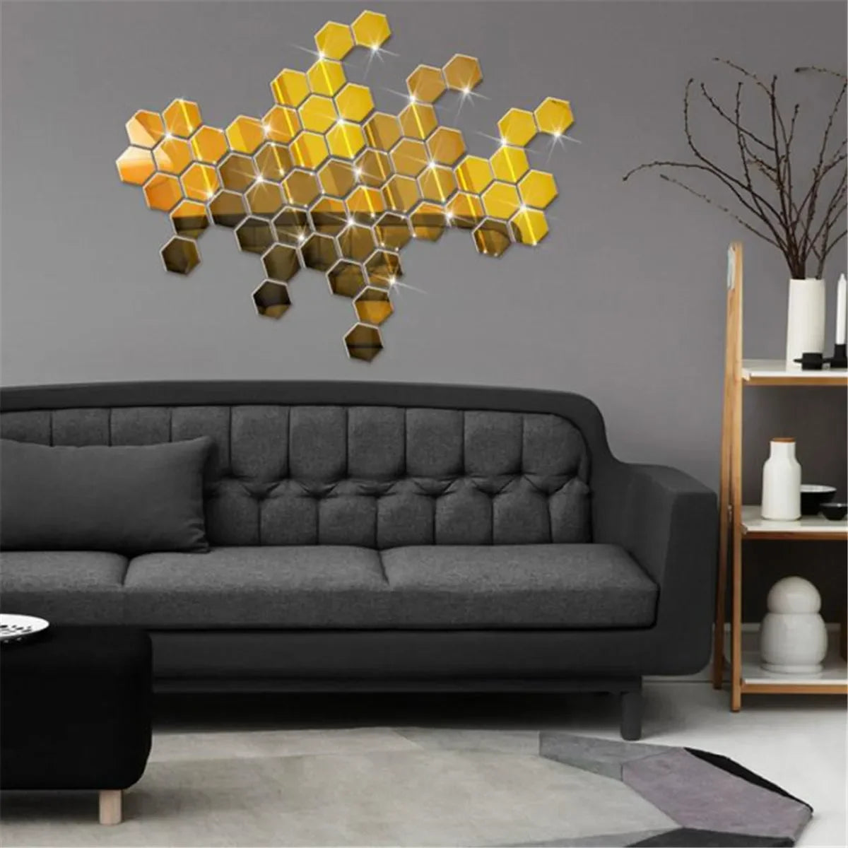 6/12pcs 3D Hexagon Rose Gold Wall Stickers – DIY Mirror Decor for Living Room, Bedroom, or Bathroom