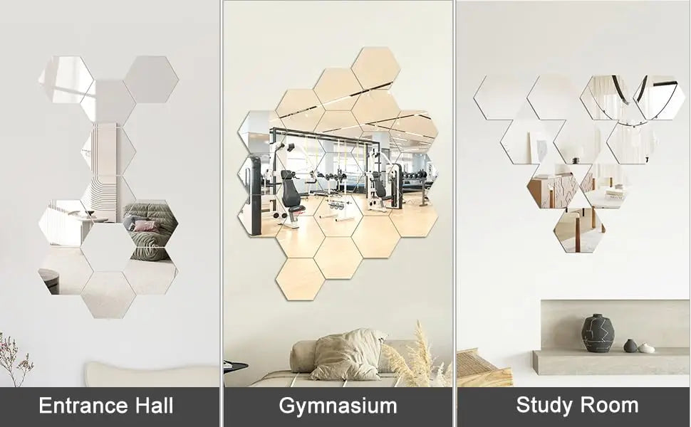 6/12pcs 3D Hexagon Rose Gold Wall Stickers – DIY Mirror Decor for Living Room, Bedroom, or Bathroom