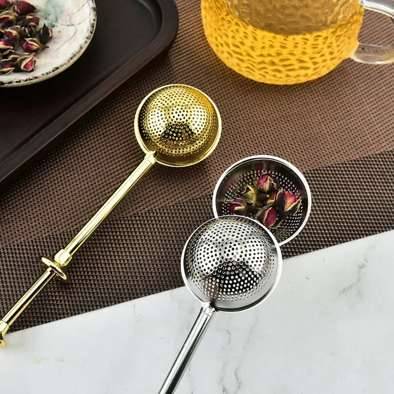 Press Type 304 Stainless Steel Tea Ball Infuser Retractable Metal Coffee Powder Cha Strainer Kitchen Diffuser Sieve For Spice