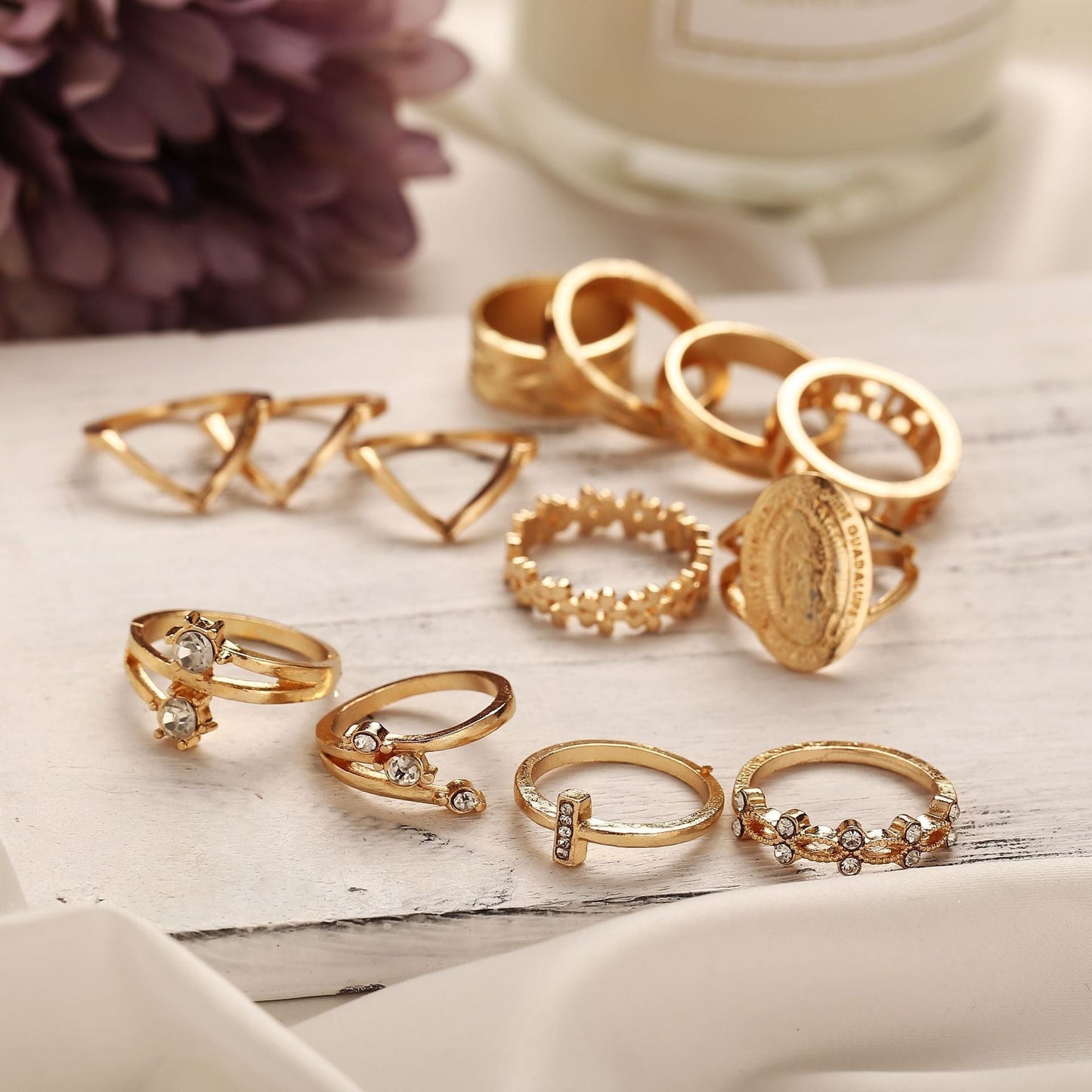 Medallion Ring Set – 18K Gold Plated with Austrian Crystals, Italian Design