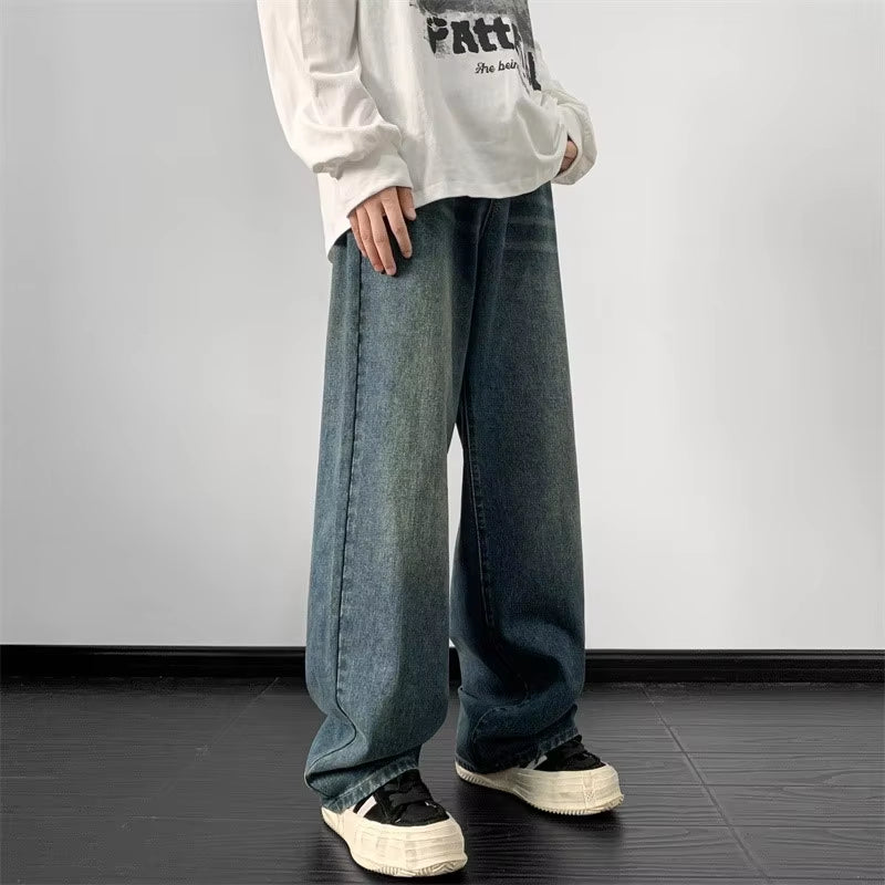 Jeans Men Wide Leg Jeans Male Loose Straight Denim Pants 2024 Autumn Harajuku Vintage Blue Jean Trouser Streetwear Clothes